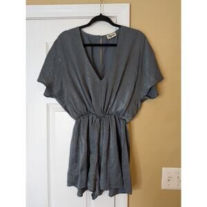Show Me Your Mumu Draped Sheen Shorts Romper- Size XS- Grey Green Bohemian